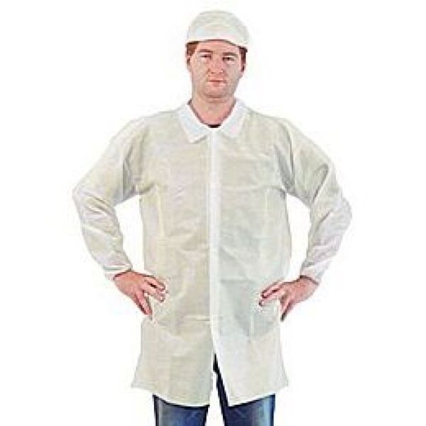 LABCOAT-V/2XL 2X-LARGE - WHITE LAB COAT - PLYPROPYLENE - NO POCKETS - ELASTIC WRISTS - VELCRO CLOSE - SINGL COLLAR
